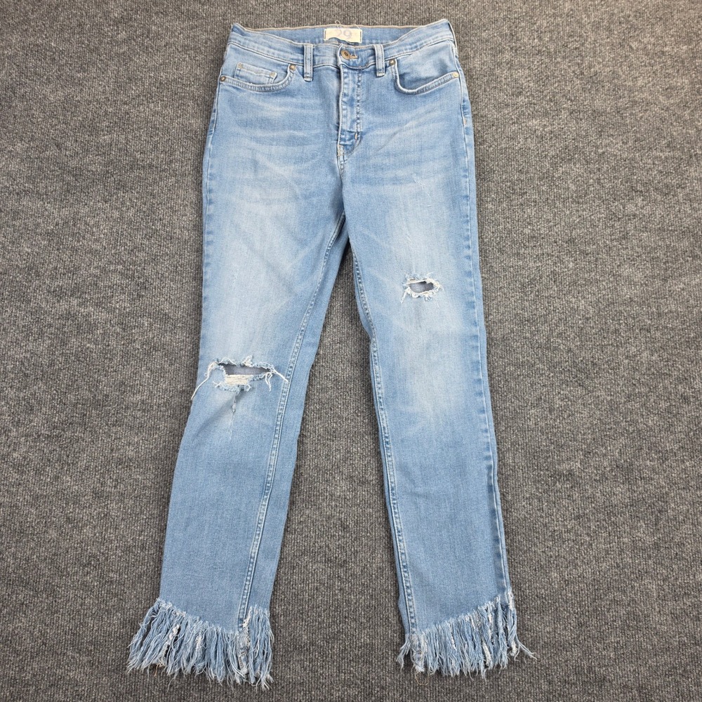 Free People We The Free Ankle Skinny Jeans Women's 29 Blue Distressed Fringe Hem